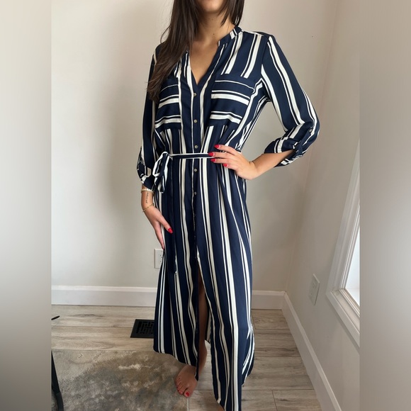 Dynamite MIDI Dress Striped Button Up - Picture 1 of 4